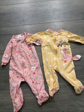 Gerber Pink Floral and Yellow Fox Polka-Dot Footed One-Pieces